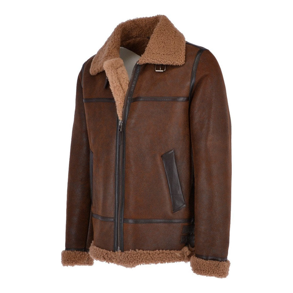 Men's Two-Tone Antique Brown B-3 Curly Shearling Flight Jacket