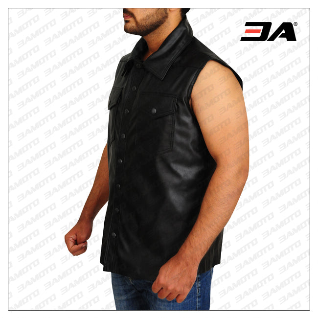 Black Undertaker Motorcycle Leather Vest