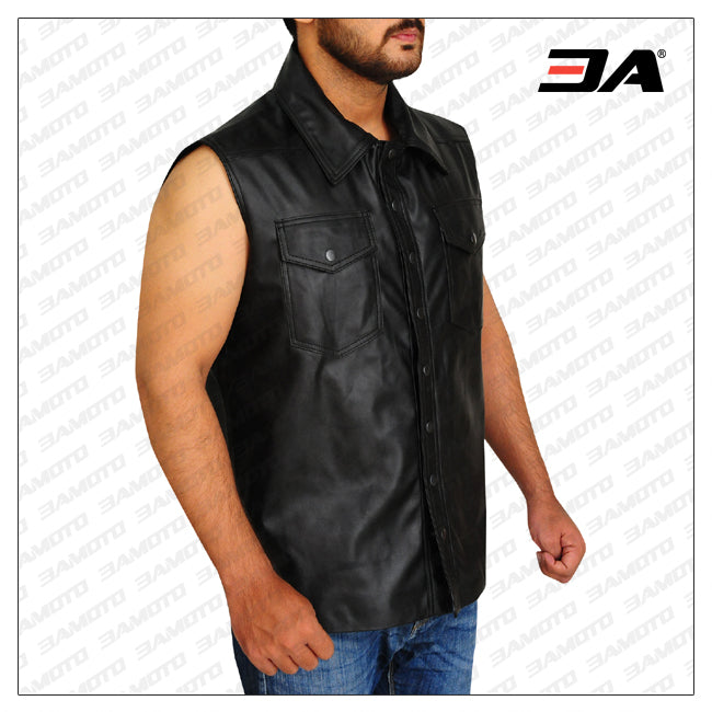 Black Undertaker Motorcycle Leather Vest