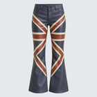 Men's Union Jack Genuine Leather Flare Pants with British Flag Biker Style