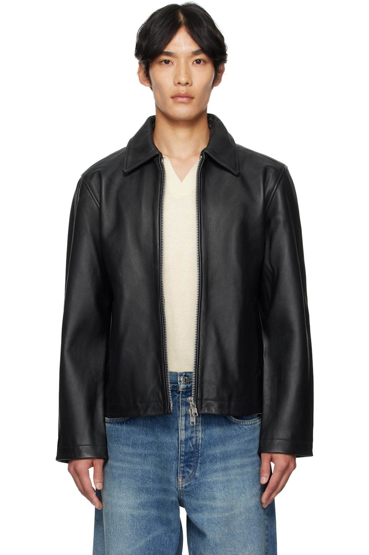 Black Cropped Leather Jacket – Unisex Boxy Streetwear