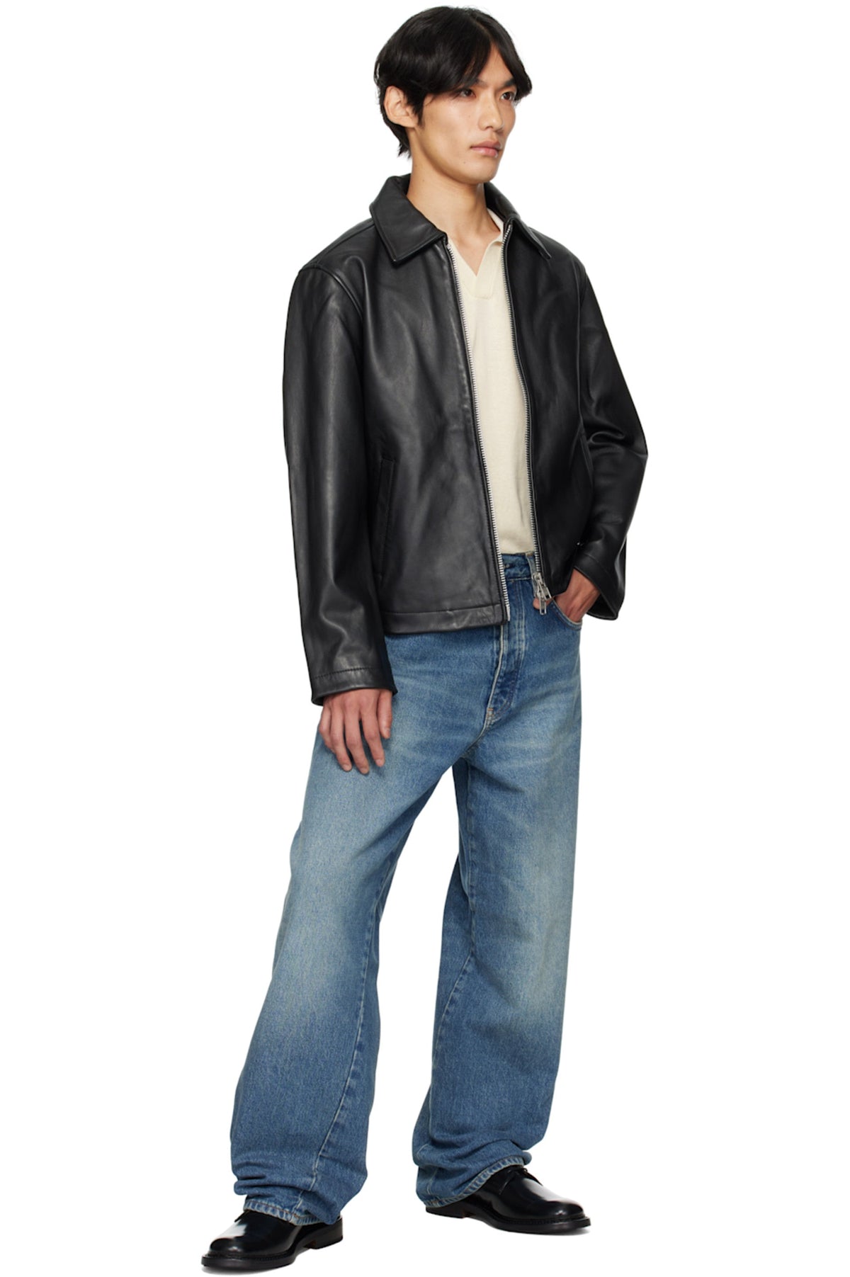 Black Cropped Leather Jacket – Unisex Boxy Streetwear