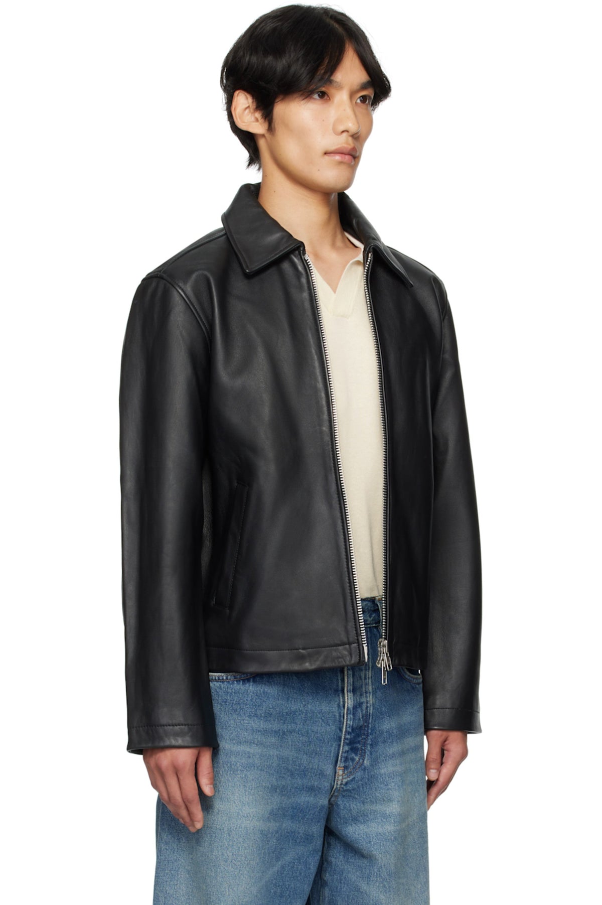 Black Cropped Leather Jacket – Unisex Boxy Streetwear