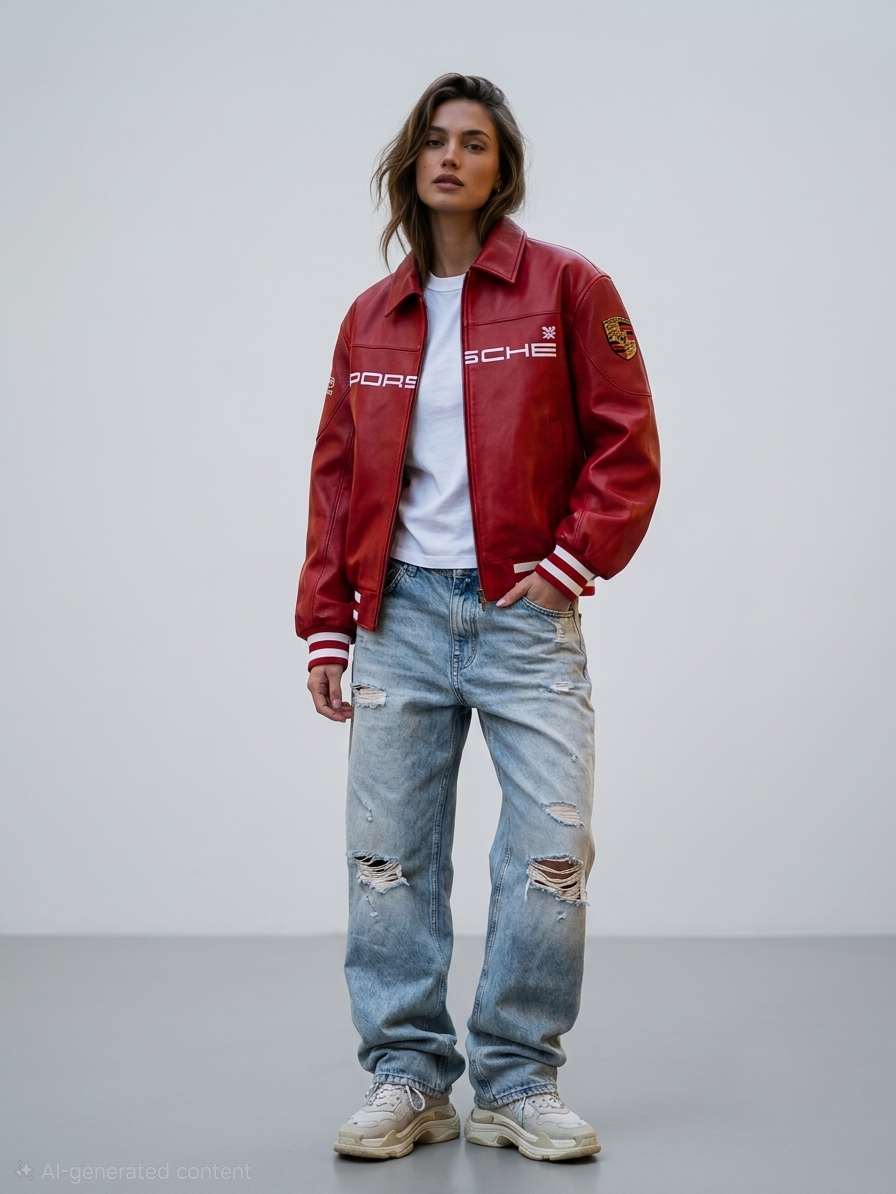 Red Porsche 993 Leather Racing Jacket - Premium Faux Leather (Unisex)