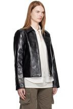 Black Cropped Leather Jacket – Boxy Fit