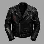 Signature Obsidian Skull Leather Biker Jacket – Hand-Studded Moto Style