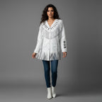 Women's White Suede Leather Fringe Jacket