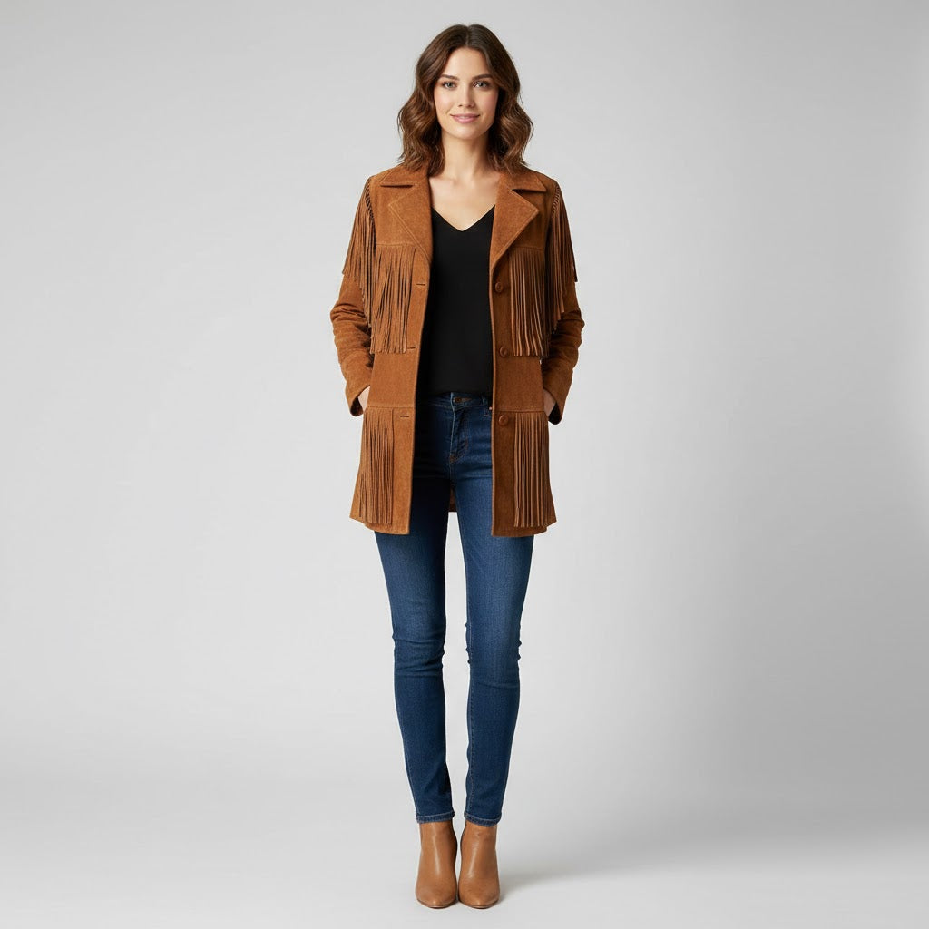 Women's Brown Suede Fringe Jacket