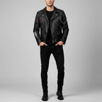 Signature Obsidian Skull Leather Biker Jacket – Hand-Studded Moto Style