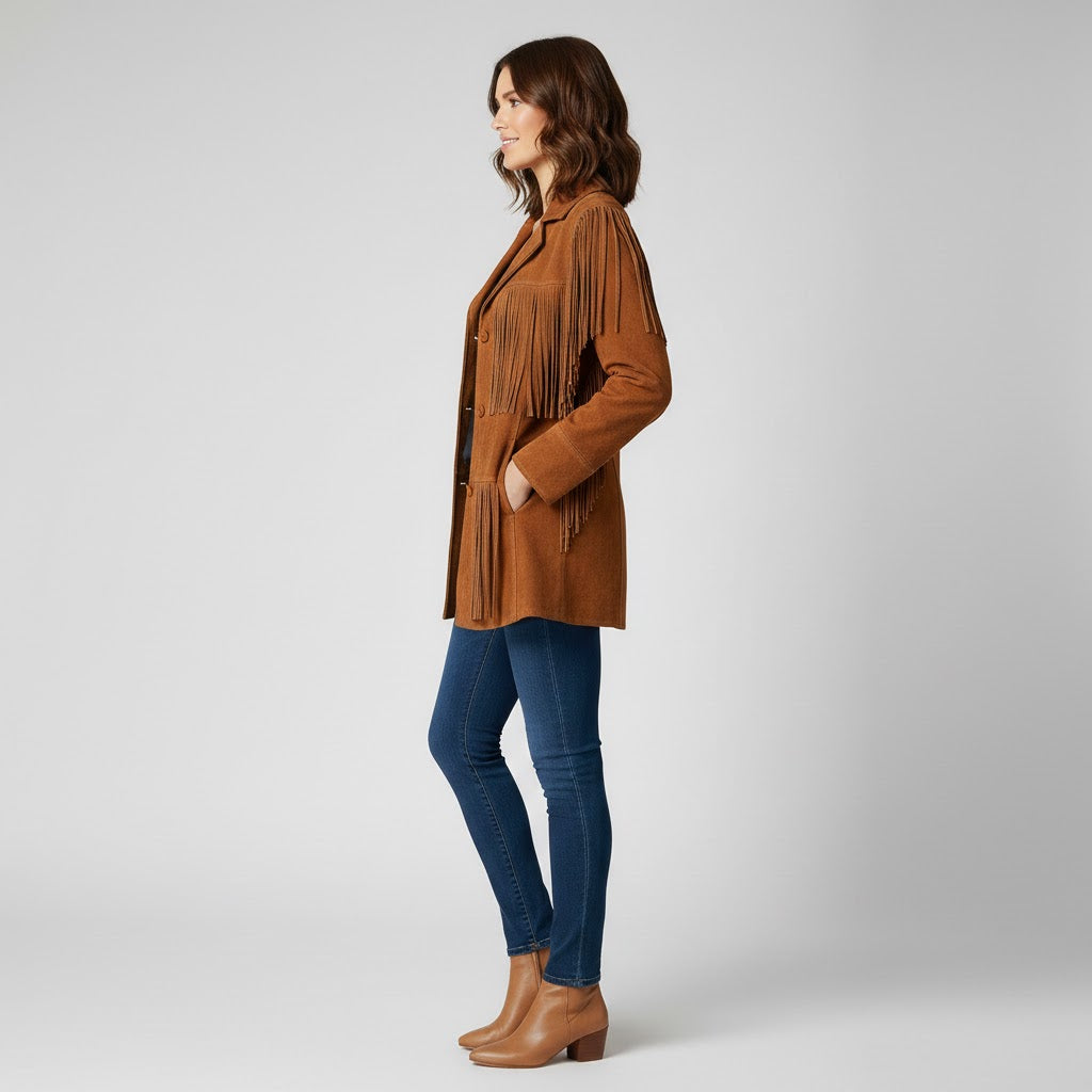 Women's Brown Suede Fringe Jacket