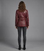Women’s Burgundy Real Leather Biker Jacket – Classic Moto Style