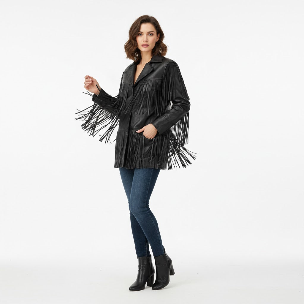 Women's Stylish Fringe Western Leather Jacket
