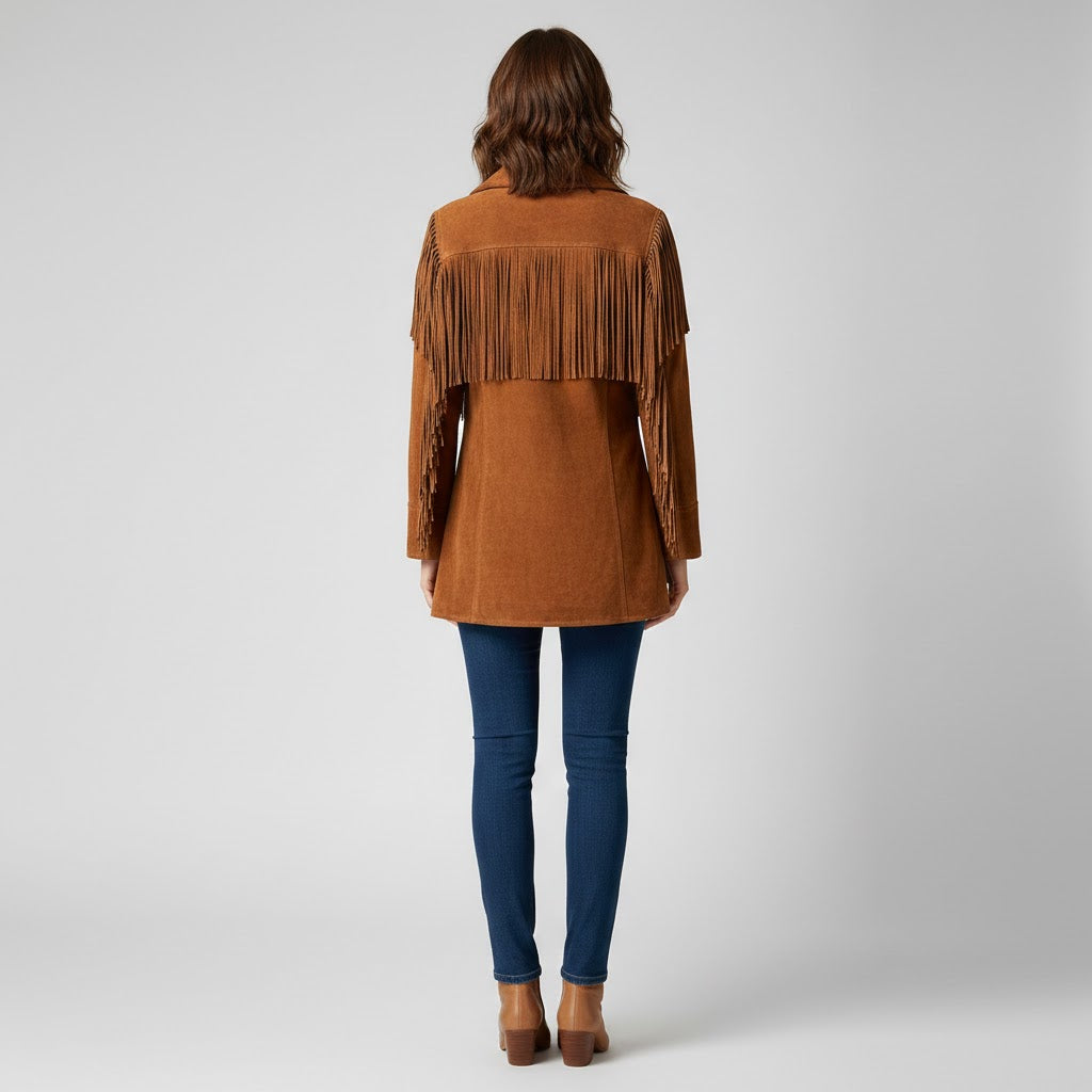 Women's Brown Suede Fringe Jacket