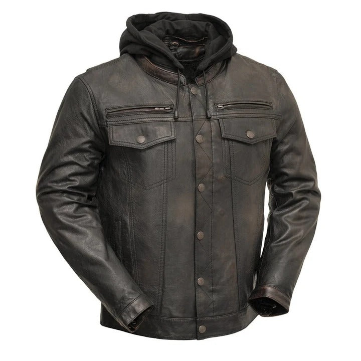 Vendetta Black Leather Biker Jacket for Men