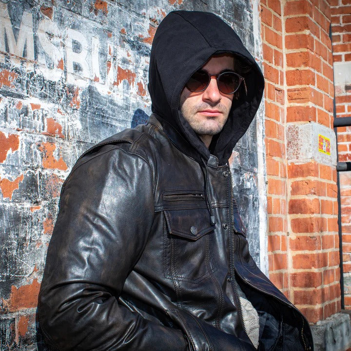 Vendetta Black Leather Biker Jacket for Men