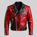 Red Black Distressed Biker Leather Jacket