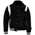 Vintage Black Wool Collage Bomber Jacket - Men's Varsity Letterman Baseball Style