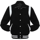 Vintage Black Wool Collage Bomber Jacket - Men's Varsity Letterman Baseball Style