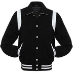 Vintage Black Wool Collage Bomber Jacket - Men's Varsity Letterman Baseball Style