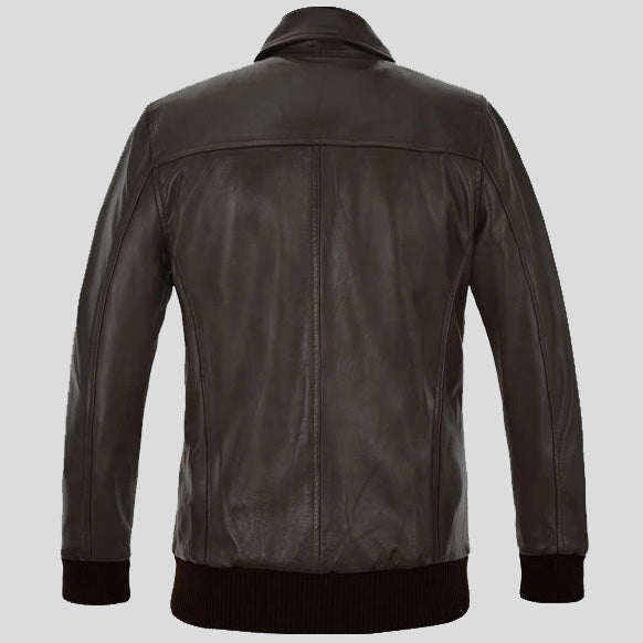 Men Brown Wax Classic Bomber Leather Jacket
