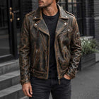 Vintage Distressed Leather Biker Jacket for Men
