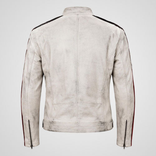 Vintage Leather Racing Jacket | Moto Biker Jacket with Racing Patches & Stripes