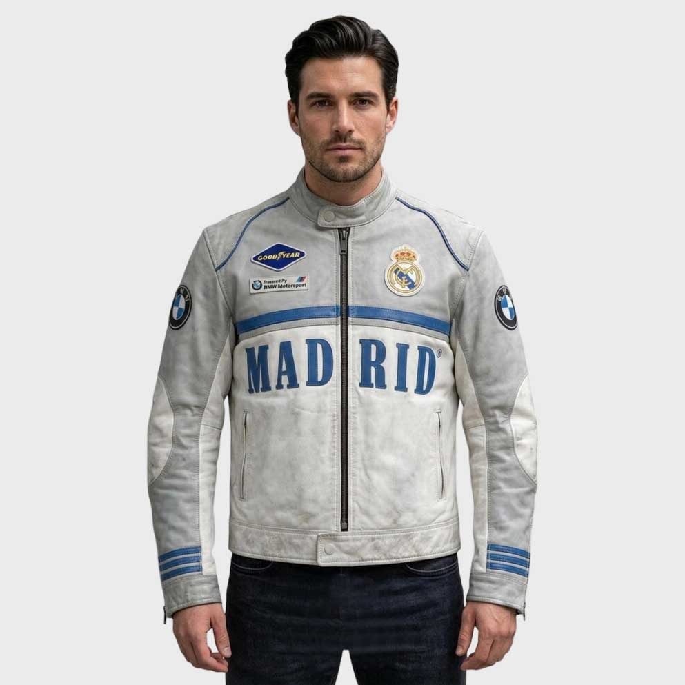 Vintage Madrid BMW Cafe Racer Leather Biker Jacket