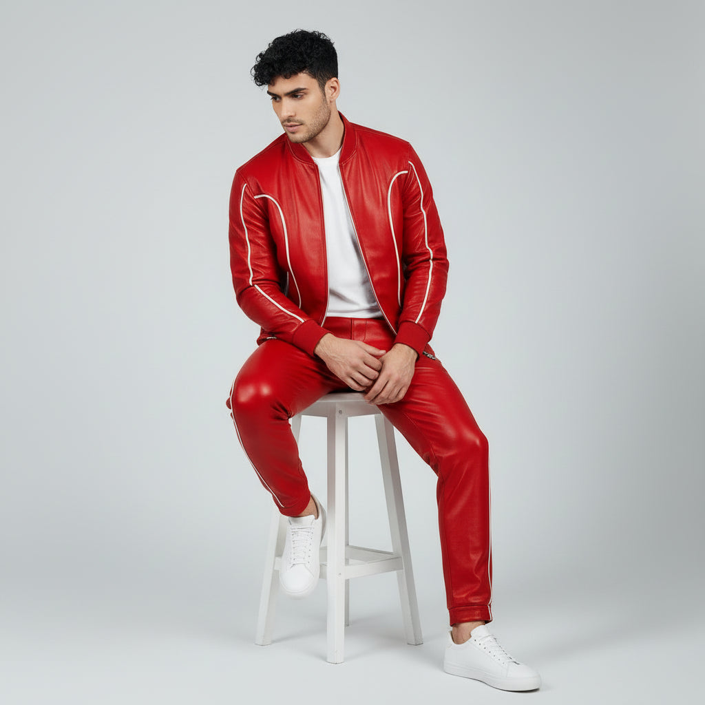 Men's Leather Track Suit Sweatsuit