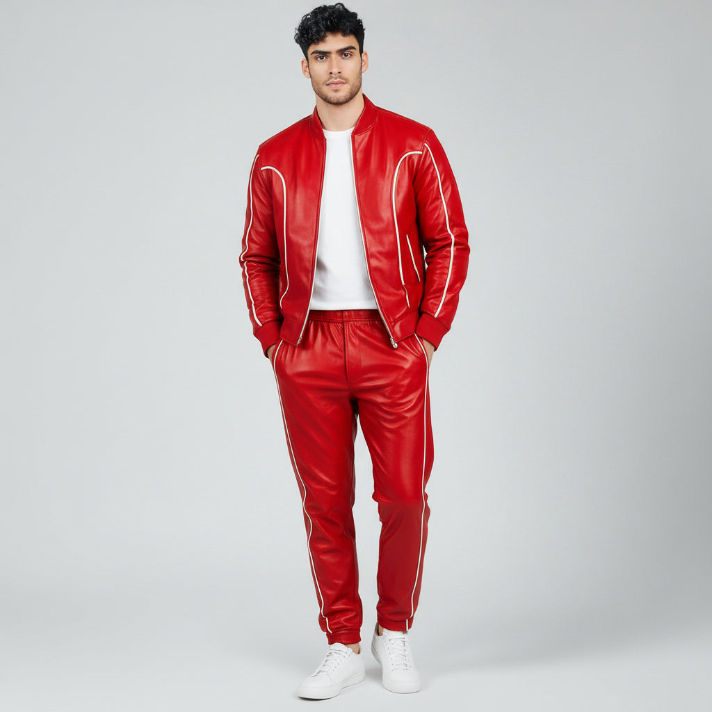 Men's Leather Track Suit Sweatsuit