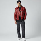 Men's Red Café Racer Biker Leather Jacket