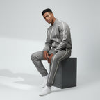 Men's Grey Leather Track Suit Sweatsuit