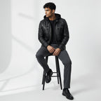 Black Leather Jacket With Hood