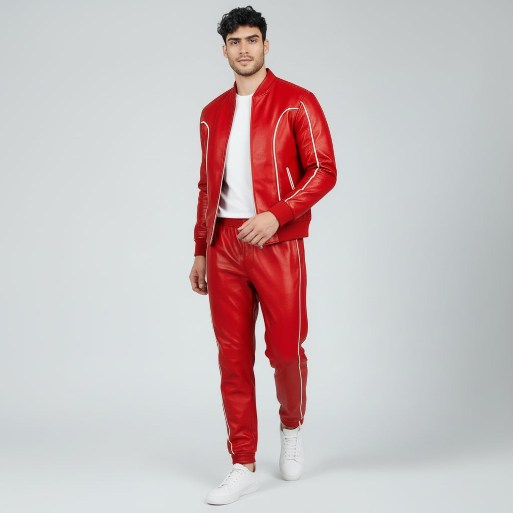 Men's Leather Track Suit Sweatsuit