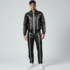 Men's Black Leather Track Suit Sweatsuit