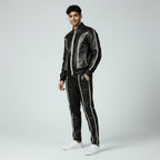 Men's Black Leather Track Suit Sweatsuit
