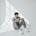 Grey Leather Track Suit Sweatsuit for men's