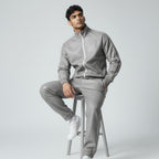 Grey Leather Track Suit Sweatsuit for men's