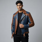 Blue and Brown Cafe Racer Leather jacket