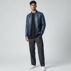 Bold Blue Leather Jacket with White Premium Fur