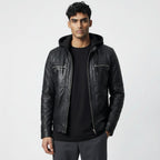 Black Leather Jacket With Hood