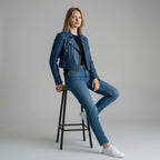 cropped Blue leather jacket For Women's