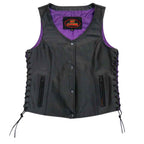Hot Leathers VSL2001 Ladies Black 'Fleur De Lis Cross' Leather Vest
