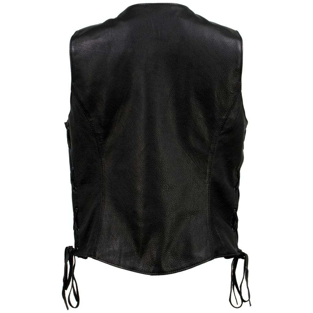 Milwaukee Leather USA MADE MLVSL5002 Women's Black Kitten Leather Motorcycle Vest with Side Laces