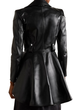 Womens Black Leather Peplum Jacket