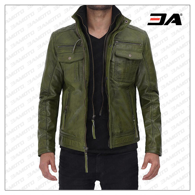 Moffit Green Real Leather Jacket