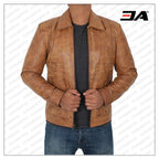 Reeves Yellow Distressed Leather Jacket Mens