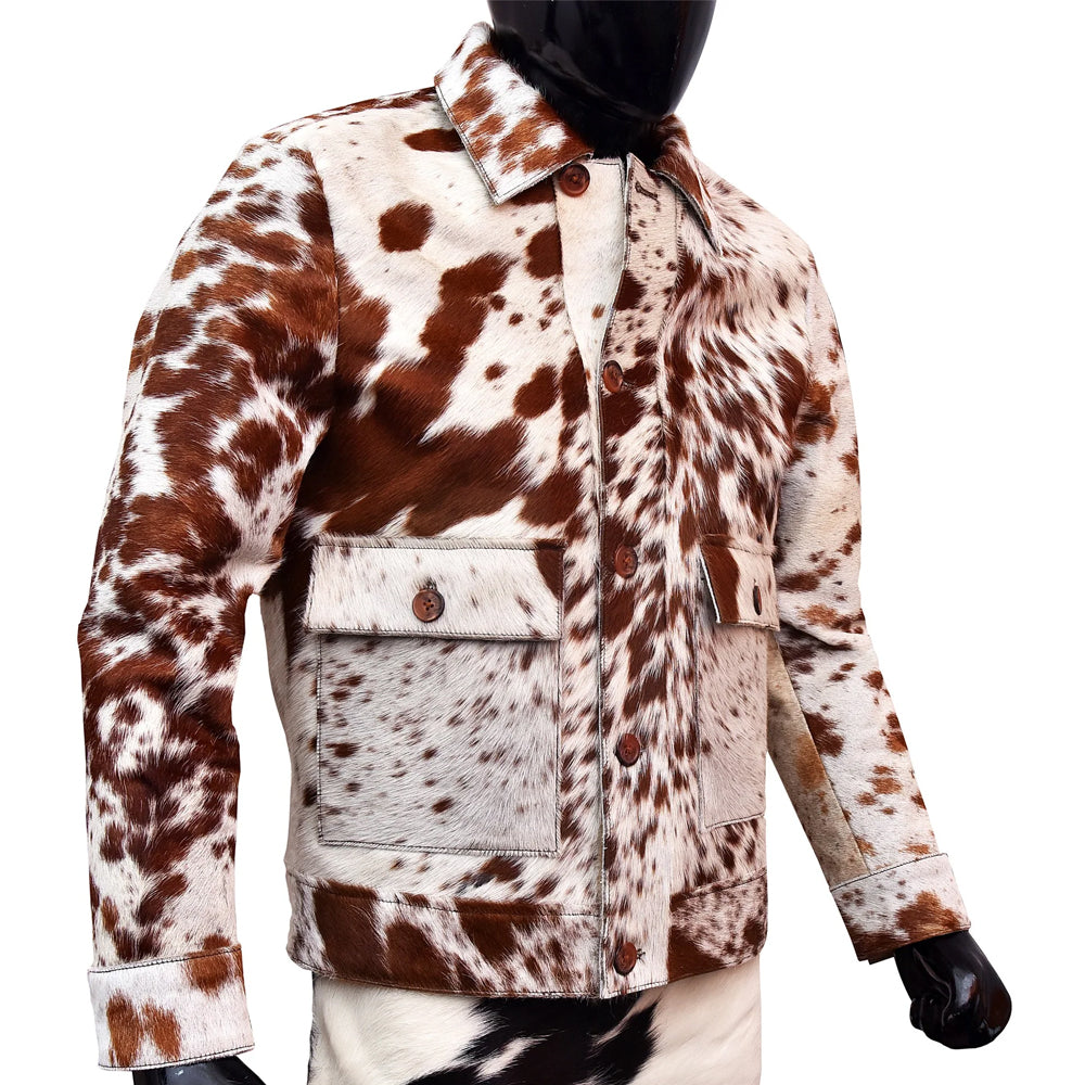 Men’s Brown & White Hair-On Cowhide Chore Jacket