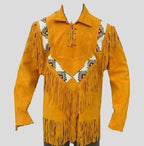 Western Men Cowboy Suede Jacket - Tan with Fringes