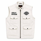 Men's White Leather Harley Davidson Biker Vest with Utility Pockets
