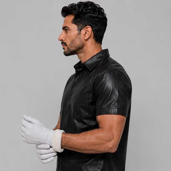 Premium White Leather Fur Lined Winter Glove